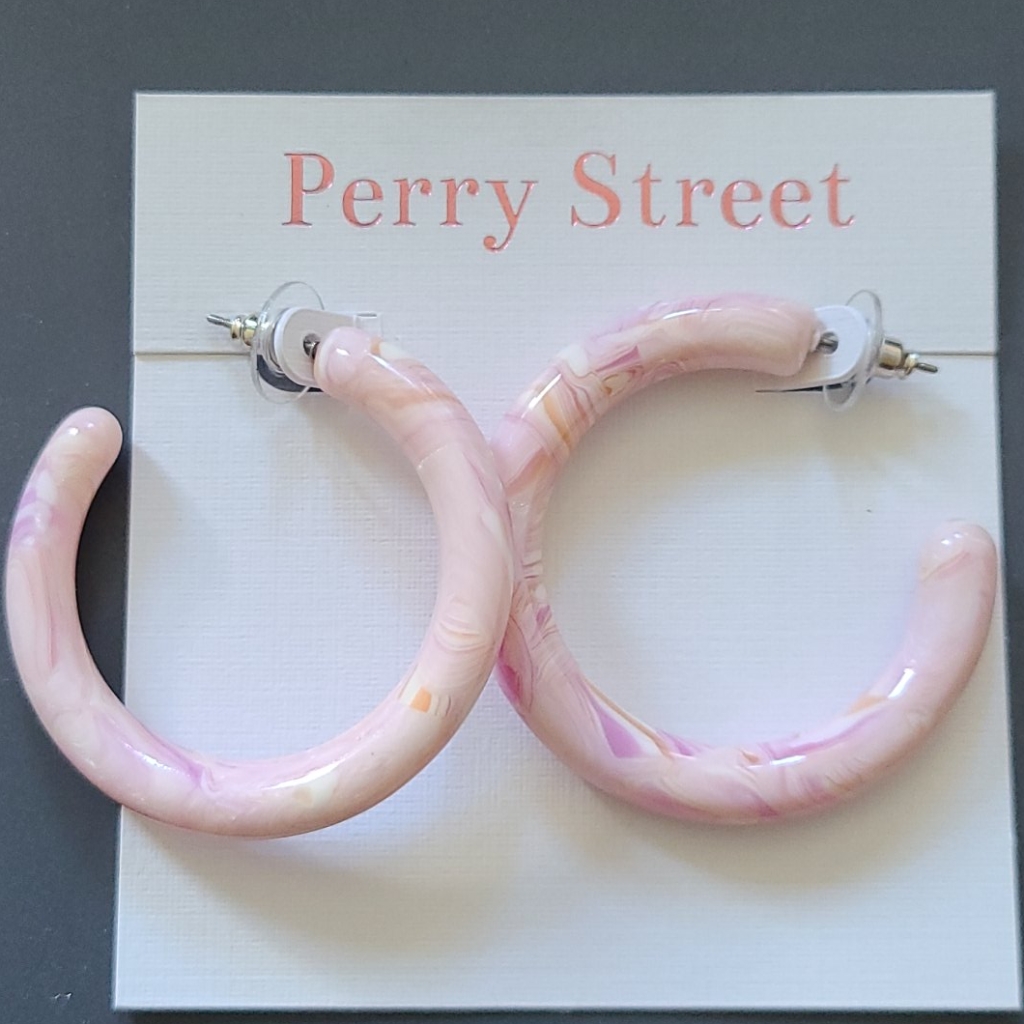 Brand New Perry Street Pink Marble Medium Hoops